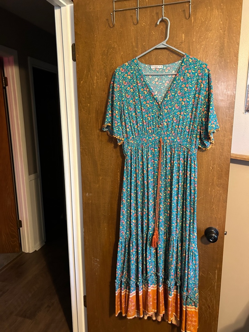 Boho Floral Maxi Dress - Teal & Rust